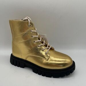 J.Crew Crewcuts Girls Lace Up Lug Sole Boots in Metallic Gold Sz K1 CC904 Easter